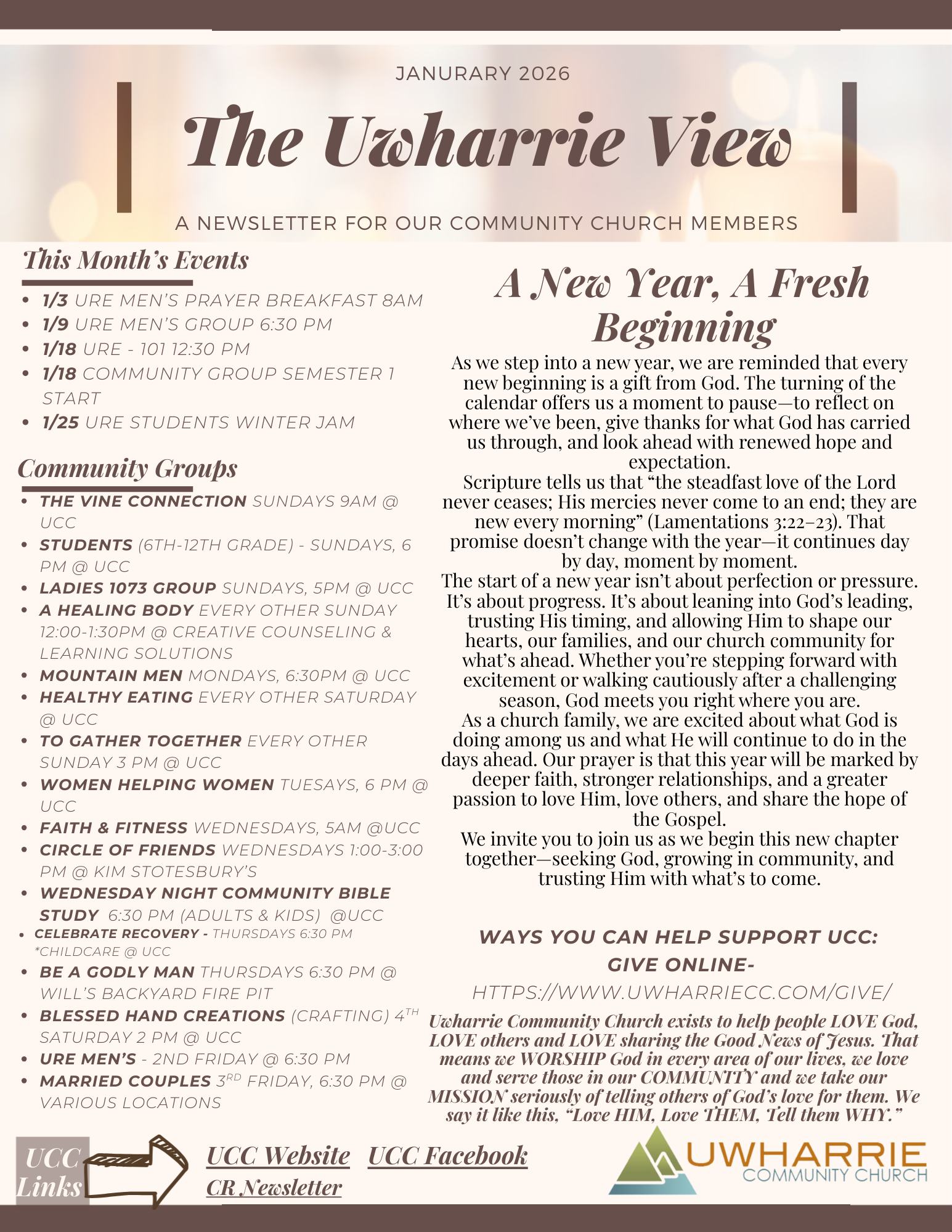 January 2026 Church Newsletter – Uwharrie Community Church